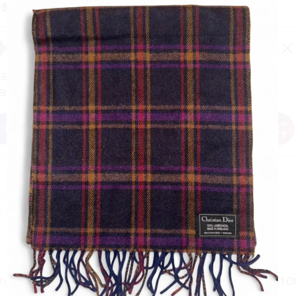 Christian Dior lambswool plaid scarf